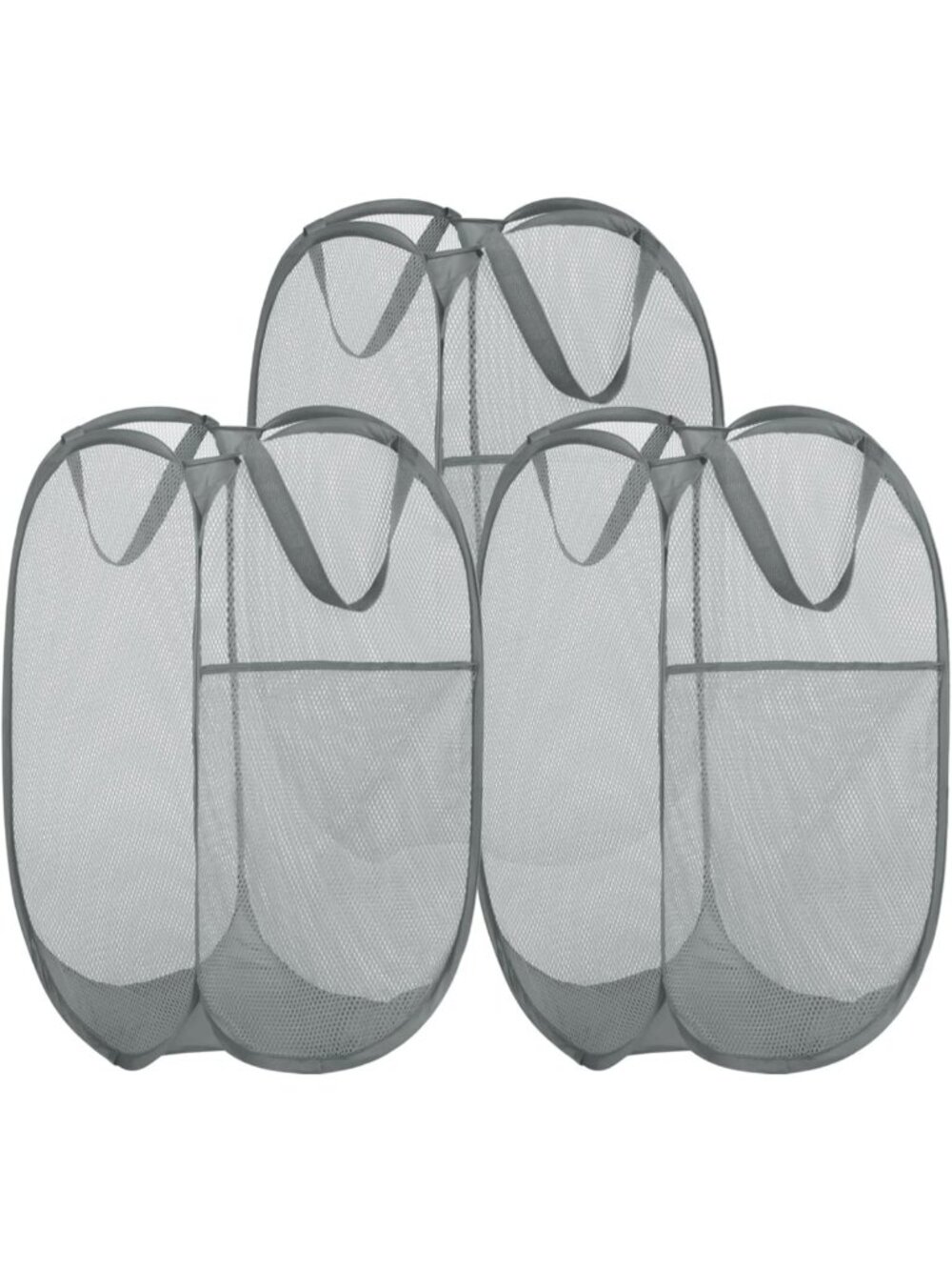 3 Pack Collapsible Laundry Baskets - Strong Mesh Pop Up Hampers with Side